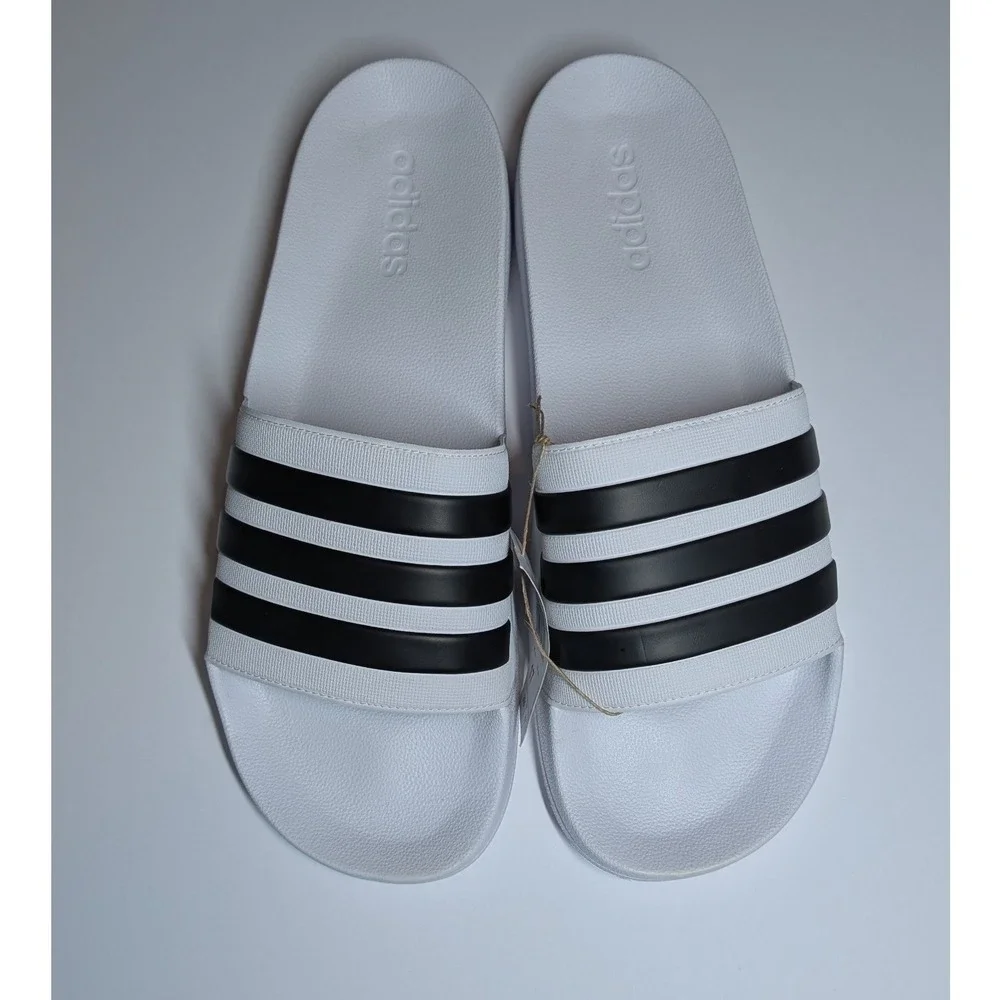 Adidas Adilette Shower Slides Mens 17 White Black Cloudfoam Sandals GZ5921